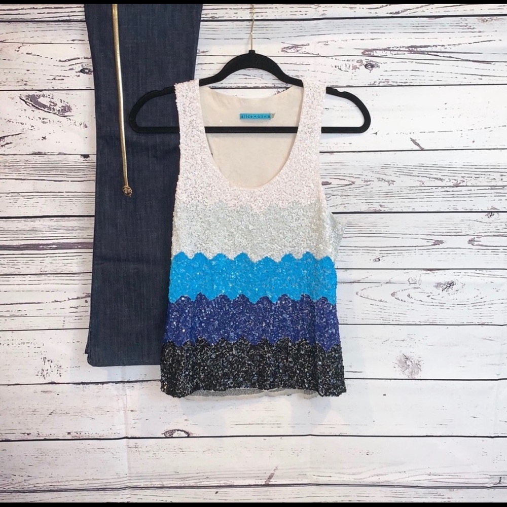 Alice + Olivia Ombré Sequin Racer Back Tank Top